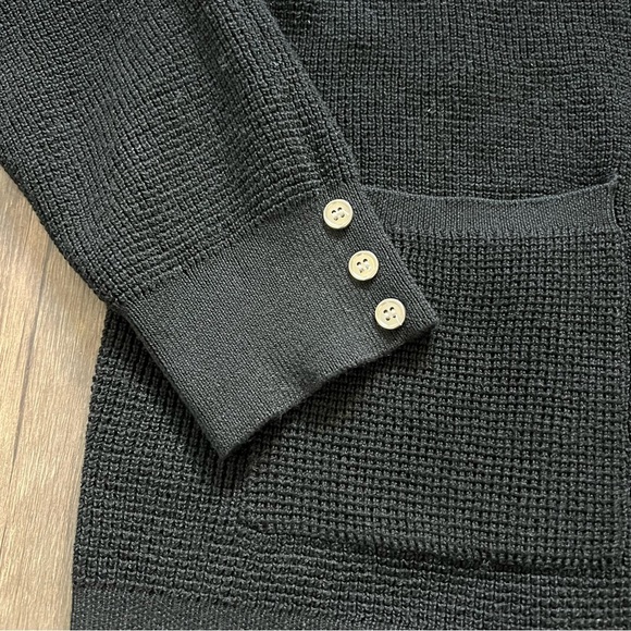 NWT Chloe +Jasmine Long Sleeve V Neck Open Front Pocketed Black Knit Cardigan L - Picture 8 of 13
